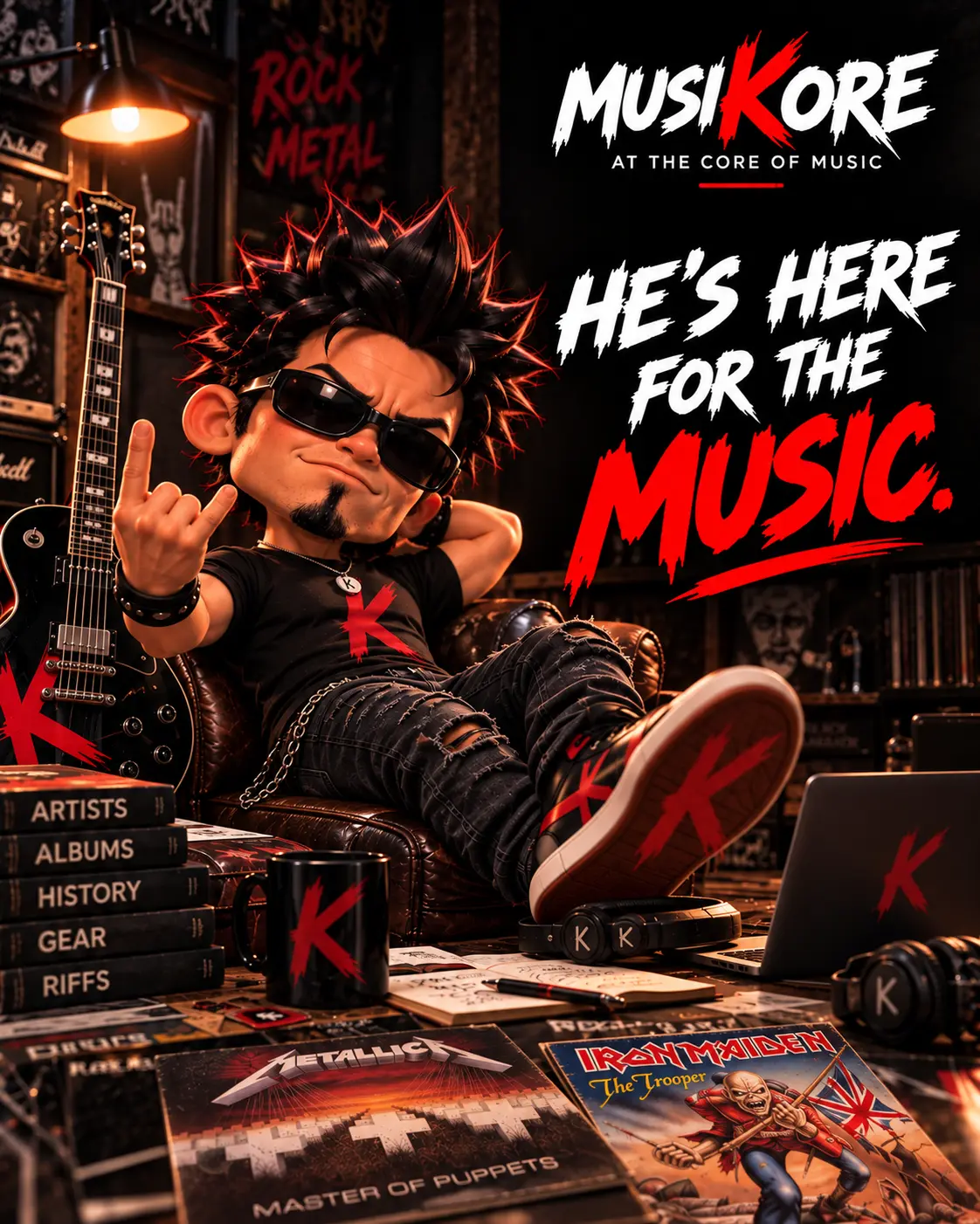 K relaxing on the couch, rock sign up