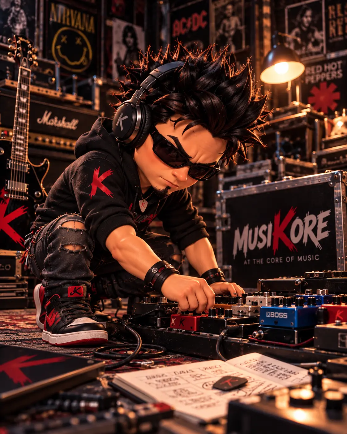 K tweaking his pedalboard