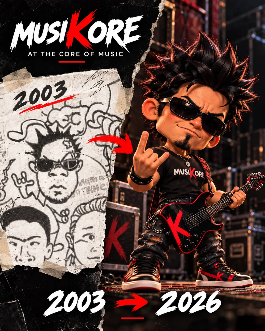 K's 2003 sketch next to the 2026 K