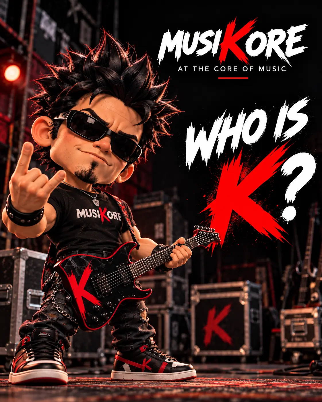 K on stage with his red-K guitar